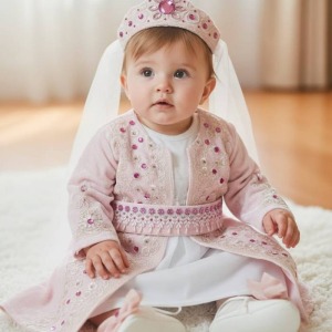 Prenseslere Layık Pembe 6 Ay Kınası Bebek Bindallı Kaftan Seti