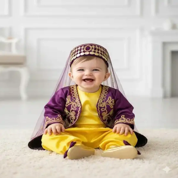 Fuşya bebek bindallı 6 ay kınası kaftan takımları 6-9 ay 9-12 ay