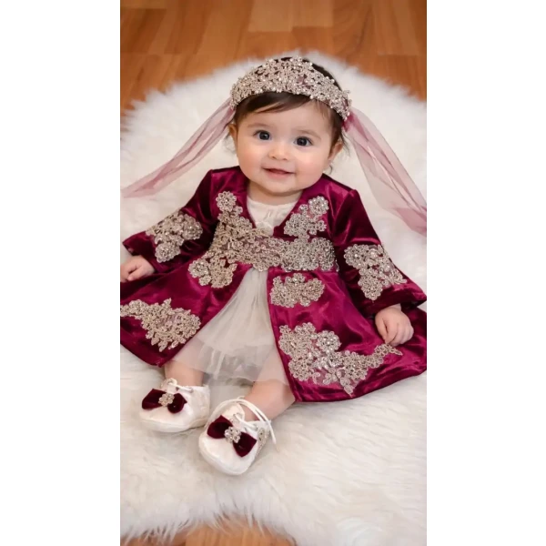 Bordo bebek bindallı kaftan takımı 6 ay kınası