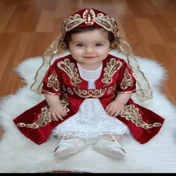 6 ay kınası bordo kadife bebek bindallı kaftan