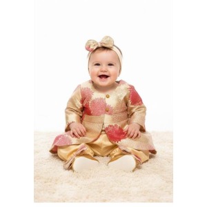 Güllü desenli bebek kaftan takımı