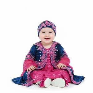 Premium Lacivert & Fuşya Bebek Bindallı Seti - 5 Parça Tam Set